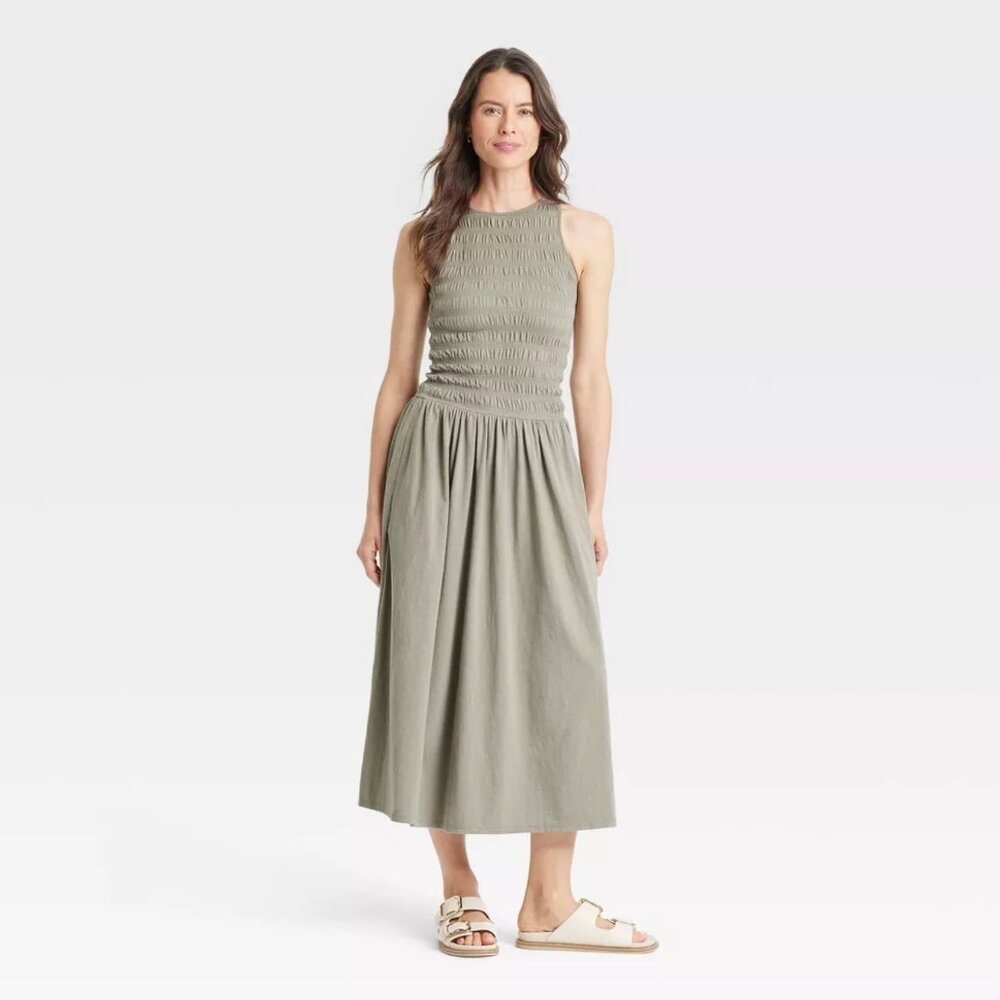 Women's Smocked Knit Maxi A-Line Dress